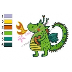 Green Dragon Shooting Fire Embroidery Design
